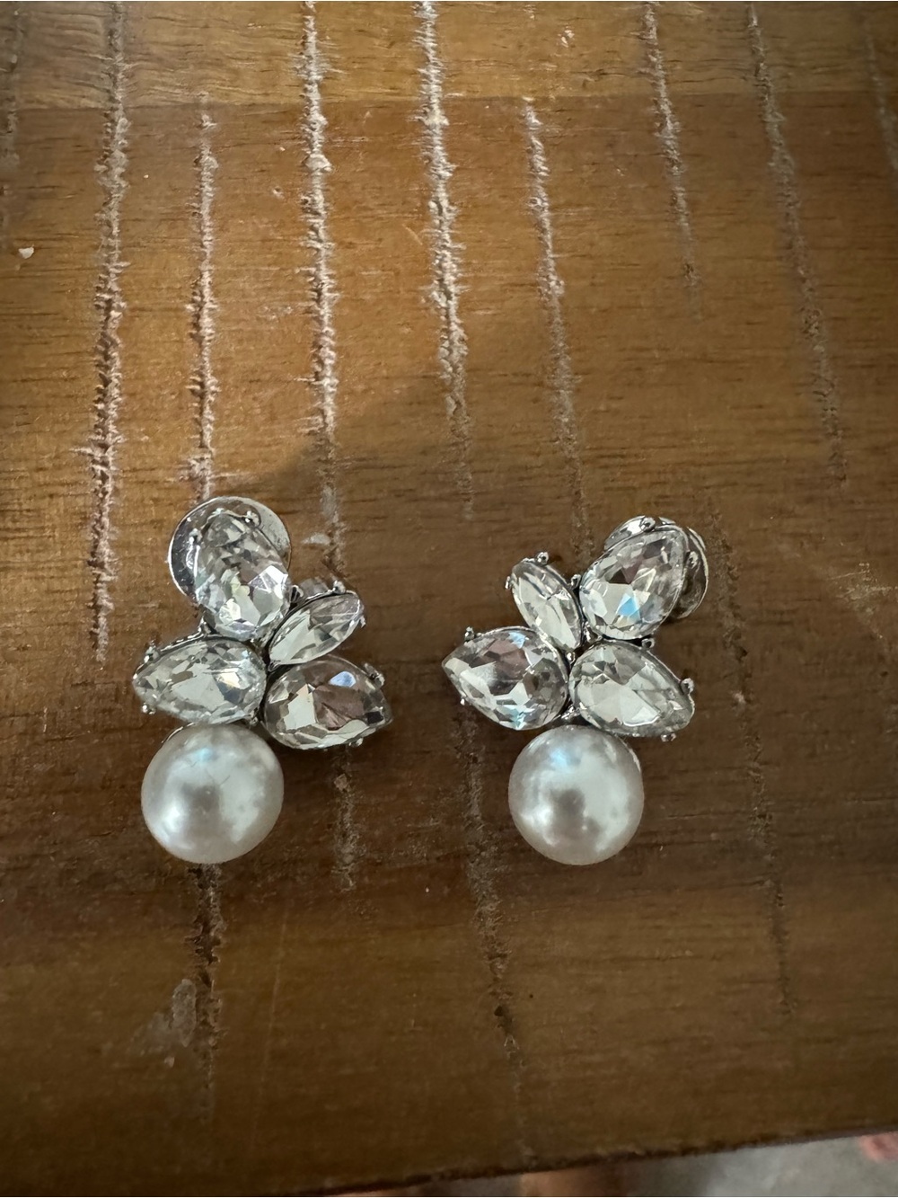 Pearl and Crystal Petal Drop Earrings - Silver & White